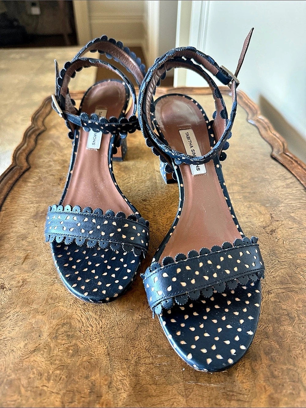 Tabitha Simmons Heeled Polka Dot Sandals in Black & Pink US 9